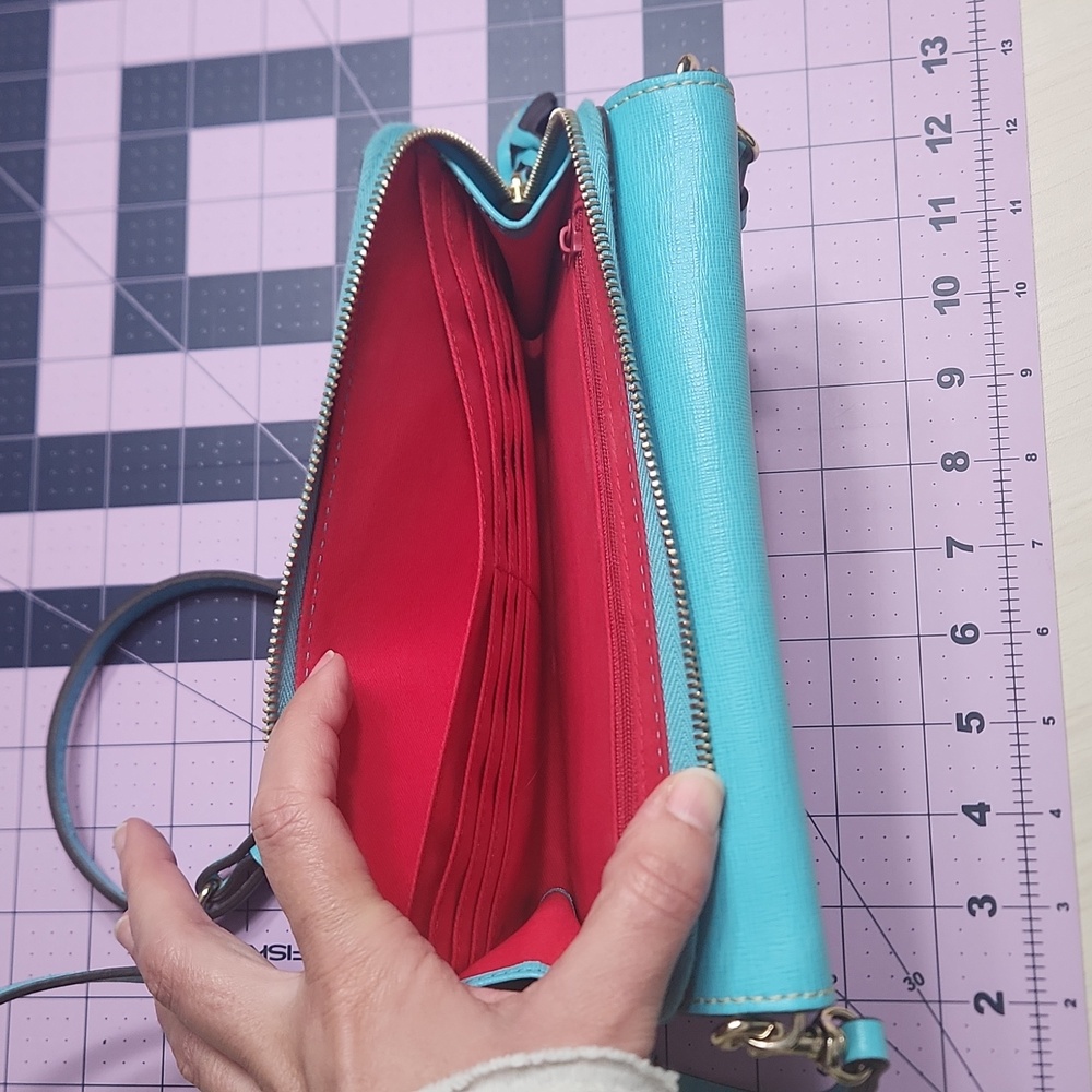 Dooney & Bourke ⭐️ Saffiano slim cross body Teal 🩵 Robbins Egg Blue - Picture 7 of 10